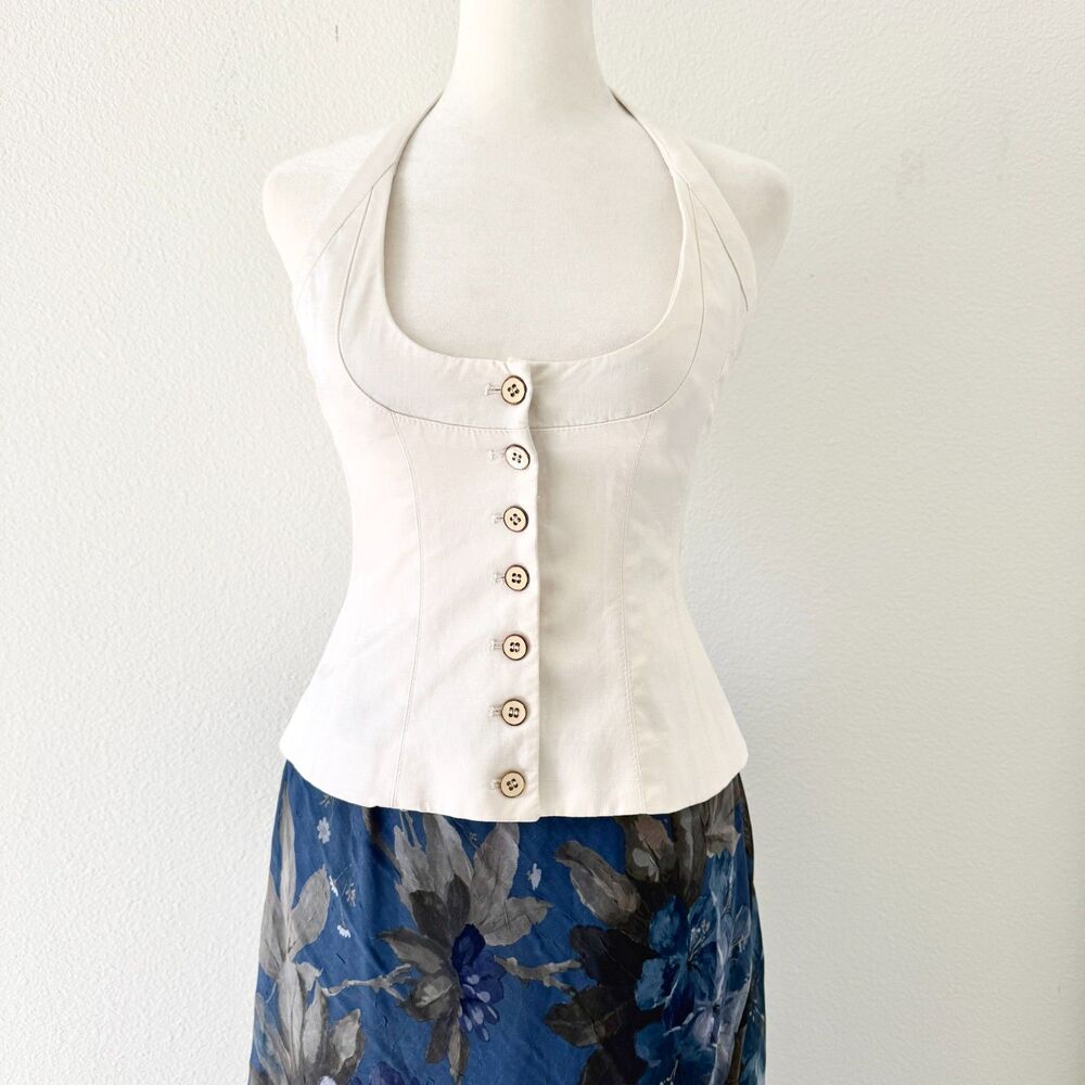 Bebe White Halter Scoop Neck Vest Button Up Y2K 90s Whimsical Fairy Core Size 2